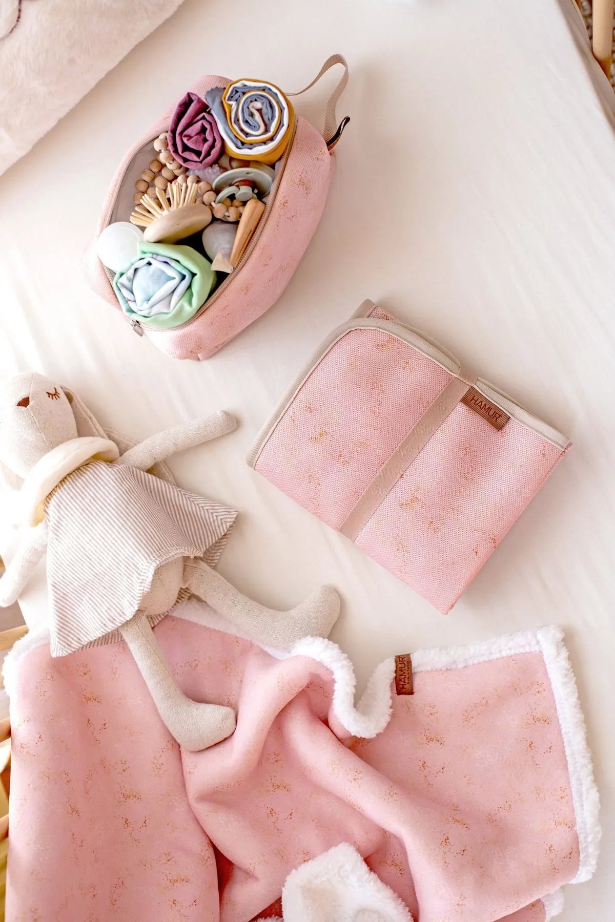 Cute pink baby blanket with a fluffy texture
