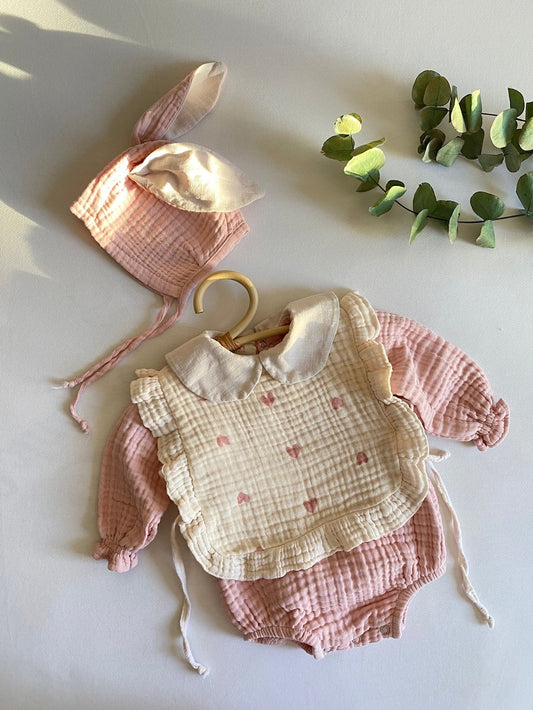 Adorable pink collared charm romper for babies, perfect for summer outfits