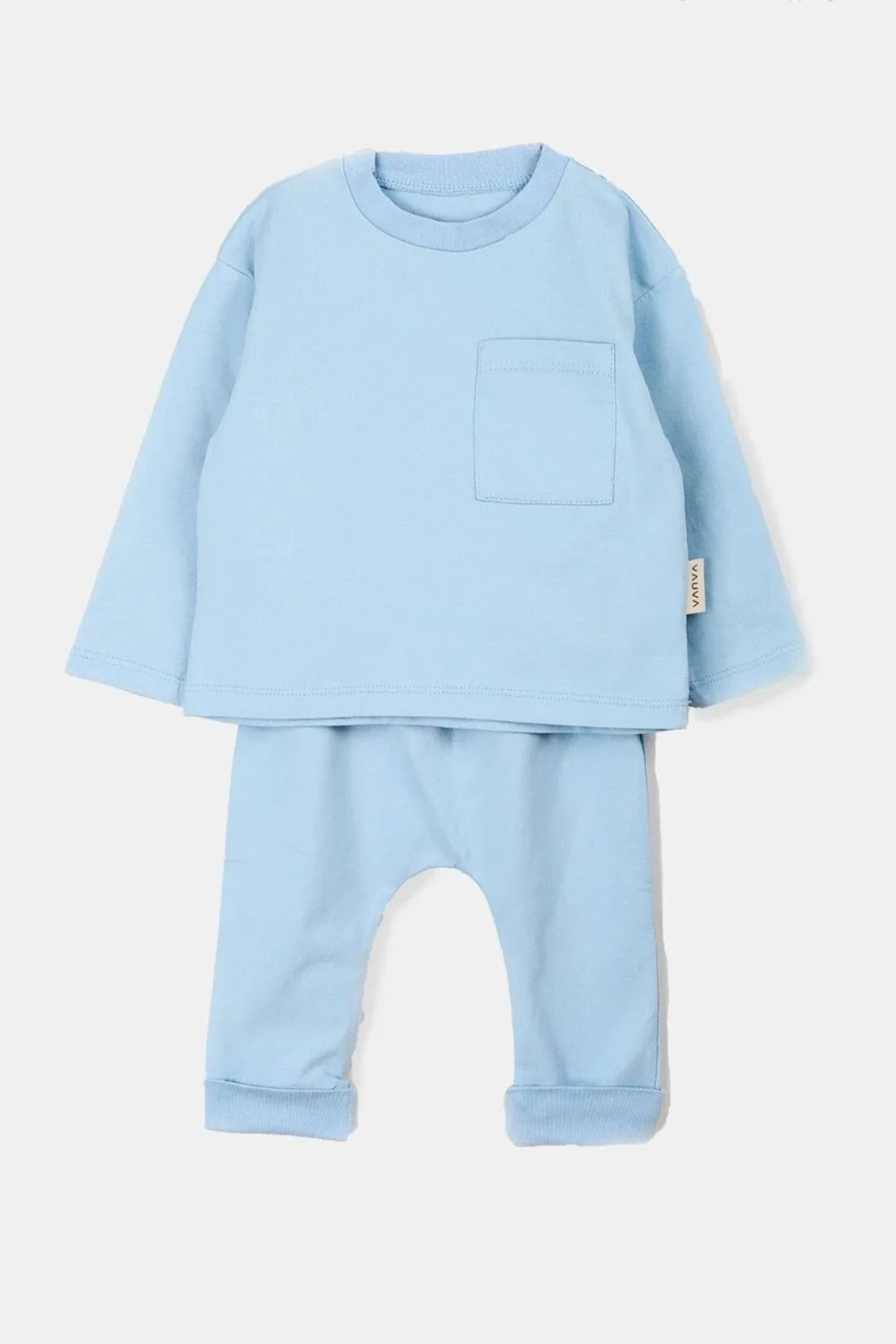 Adorable light blue outfit for babies, ideal for lounging or playing