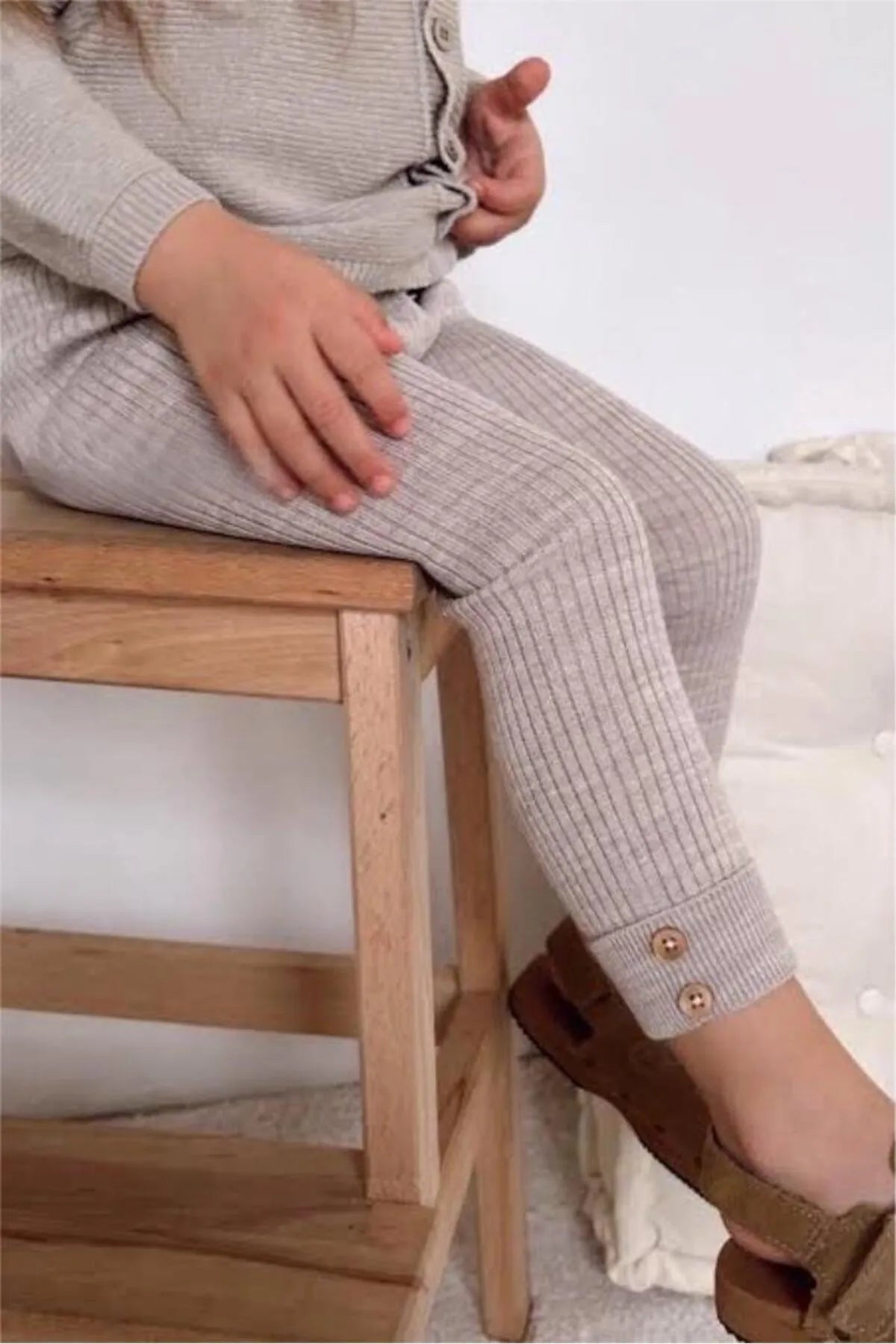 Cozy and comfortable stone ribbed leggings for babies