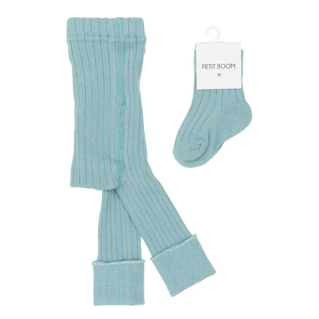 Classic blue ribbed knit tights and socks set for a sophisticated look