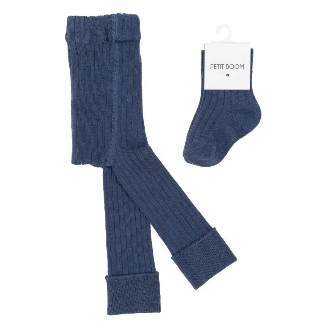 Versatile navy blue ribbed knit tights and socks for any occasion