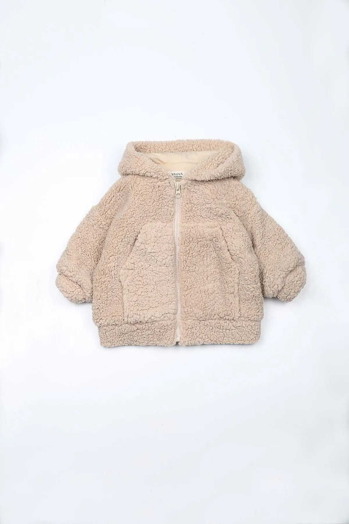 Creamy coffee latte hooded cardigan with a cute bear design, perfect for babies