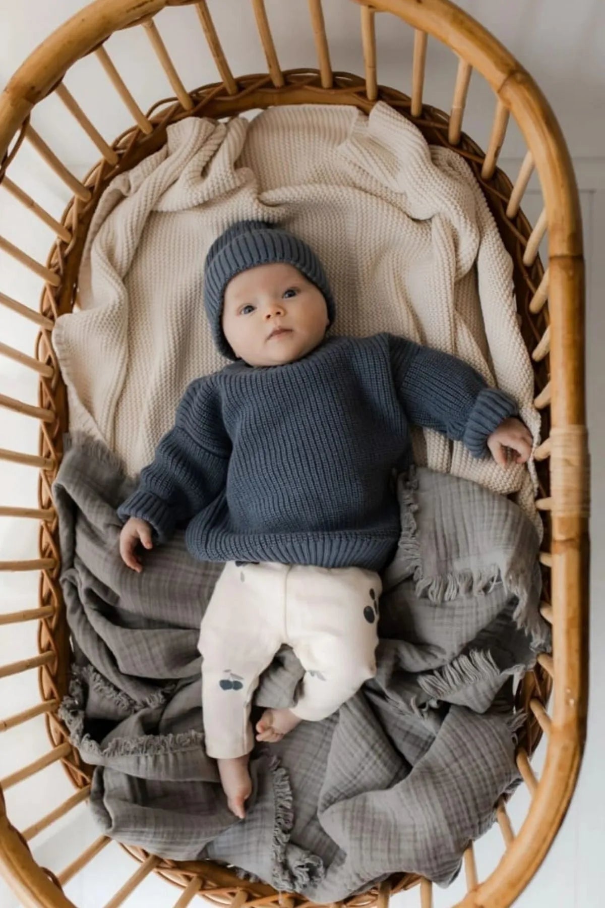 Charcoal gray baby sweater. Modern and stylish, made from soft, organic cotton. Keeps your little one warm and comfortable